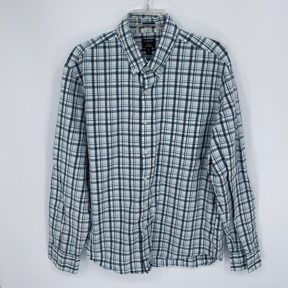 J.Crew Men's Blue‎ Plaid Flex Washed Slim Button Down Shirt Size XL